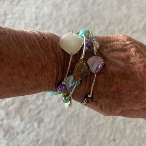 Wrap around silver bracelet with beads and stones from Hawaii